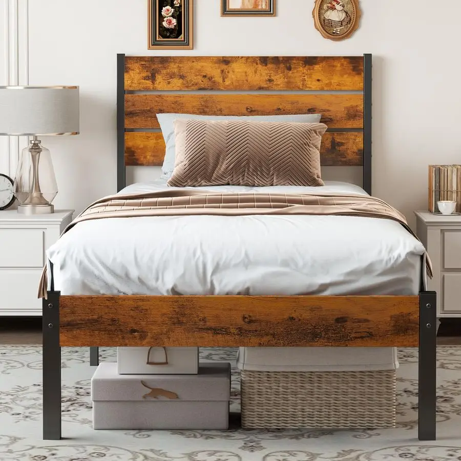 

Twin Size Metal Platform Bed Frame Mattress Foundation with Headboard and and Footboard, No Box Spring Needed with 700LBS Sturdy