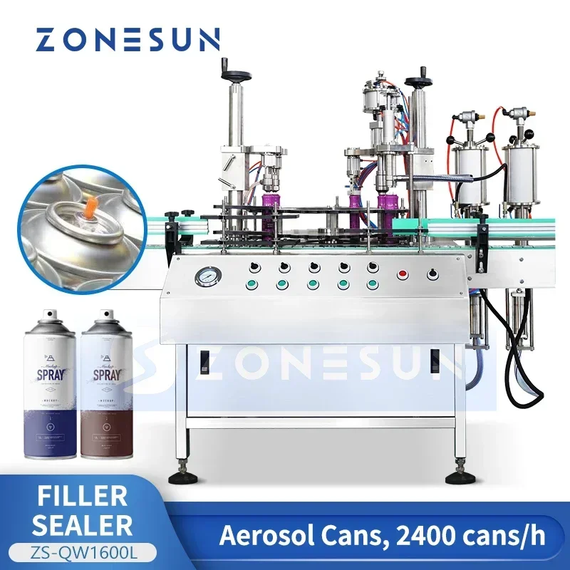 Zonesun spray pode máquina de enchimento aerossol pode máquina de enchimento aerossol máquina de embalagem sistema de conservas de aerossol ZS-QW1600L