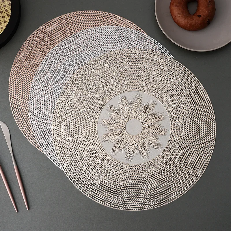 Braided Pine Leaf Hollow Placemats American Round Bronzing Solid Color Tableware Mats Restaurant Hotel Party Banquet Table Mat