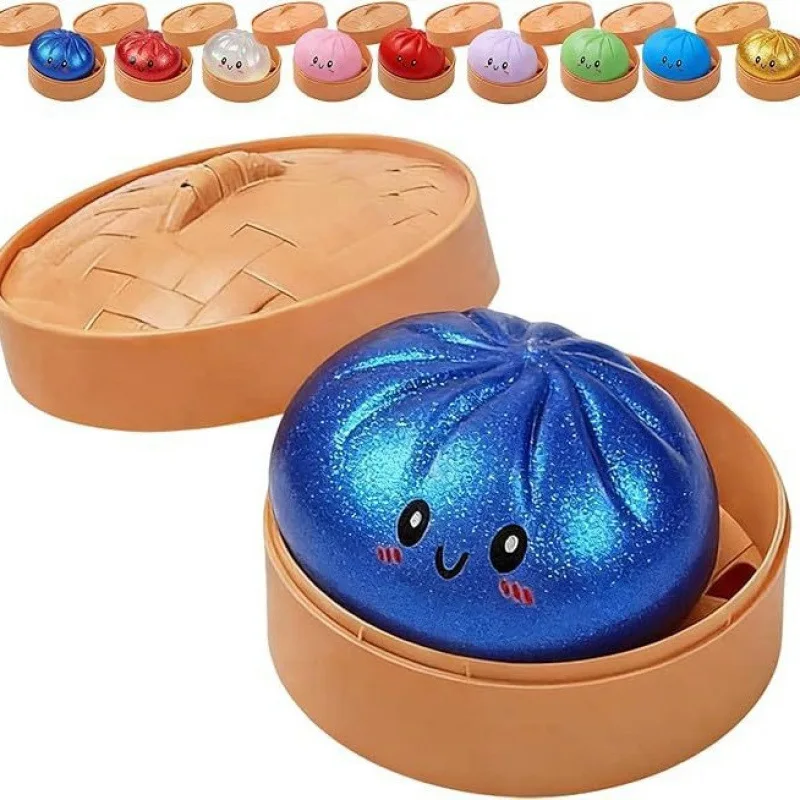 Simulatie Voedsel Dumpling Squishy Squeeze Ball Kleurrijk Zintuiglijk Fidget Speelgoed met Stoomboot voor Stressverlichting Thuis Desktop Decor Cadeau