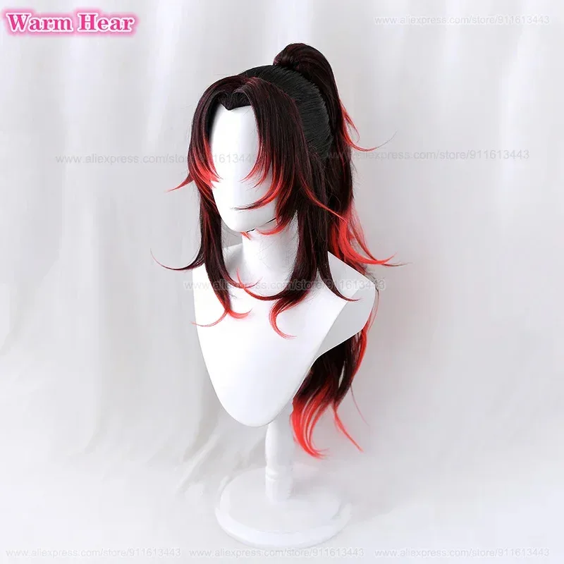 80 سنتيمتر طويلة Tsugikuni Yoriichi الاصطناعية أنيمي أسود أحمر شعر مستعار تأثيري أنيمي شعر مستعار مقاومة للحرارة الشعر هالوين شعر مستعار للحفلات + غطاء شعر مستعار