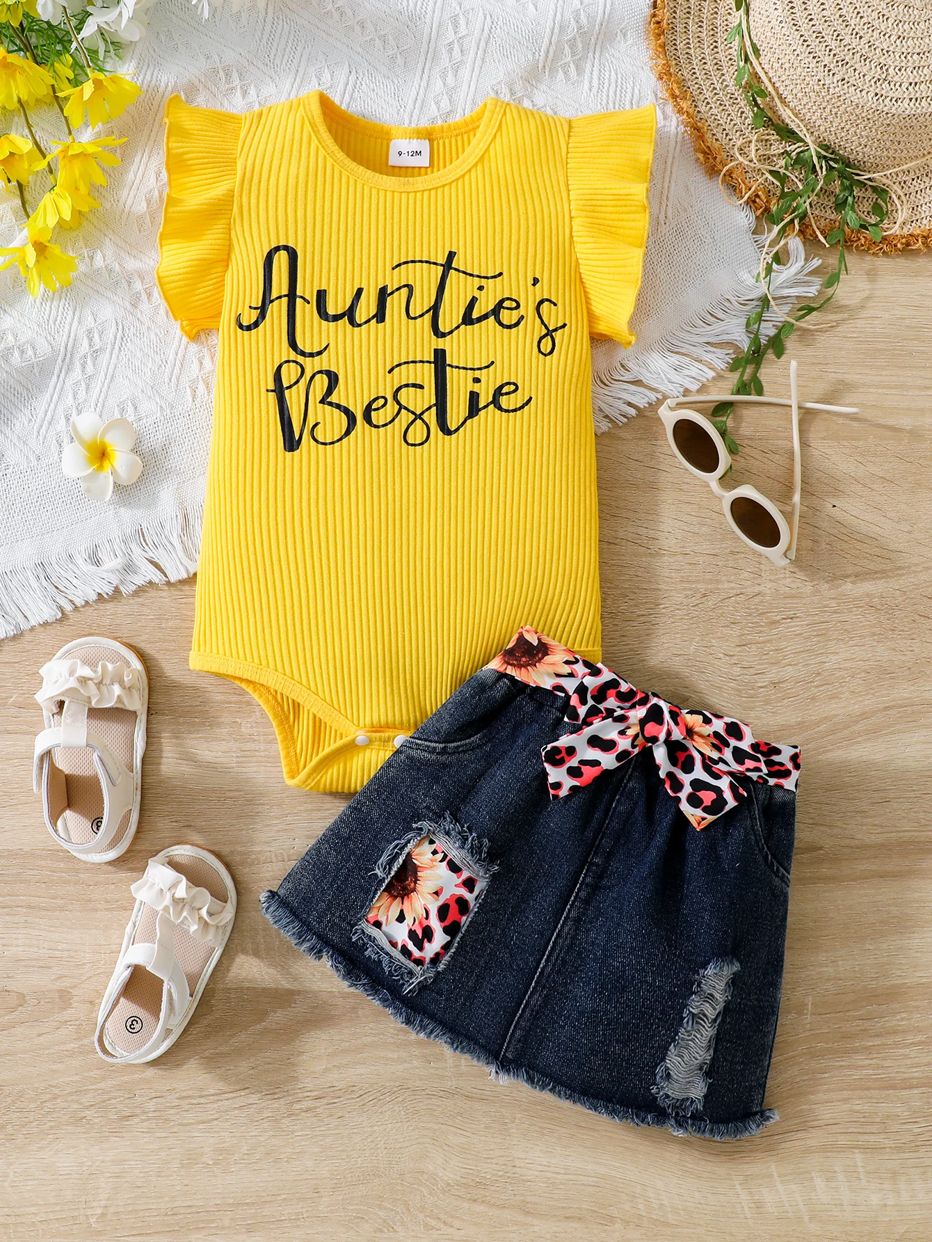 Baby Mädchen Sommer Alphabet Print Kurzarm Dreieck Strampler Rock Set