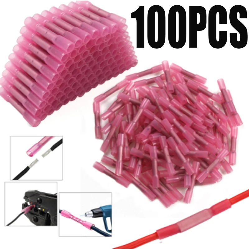 100/50PCS Electrical Heat Shrink Butt Crimp Terminals Tools Fully Insulated Seal Wire Connectors Set Kit Assortment 22-18AWG