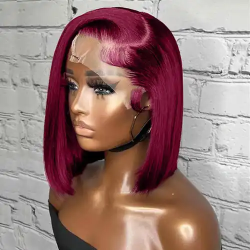 Peluca Borgoña 99J Bob 13x4 pelucas rectas de cabello humano Frontal de encaje Color rojo peluca Bob corto para mujeres Frontal de encaje rojo vino prearrancado