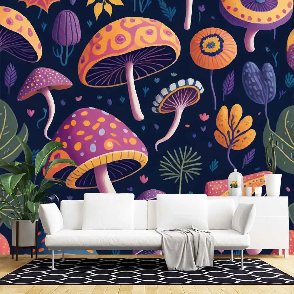 Cartoon Colored Mushrooms Print Living Room Decoration Wallpaper Peel and Stick House Wallpaper Funiture Window Paper Decoration