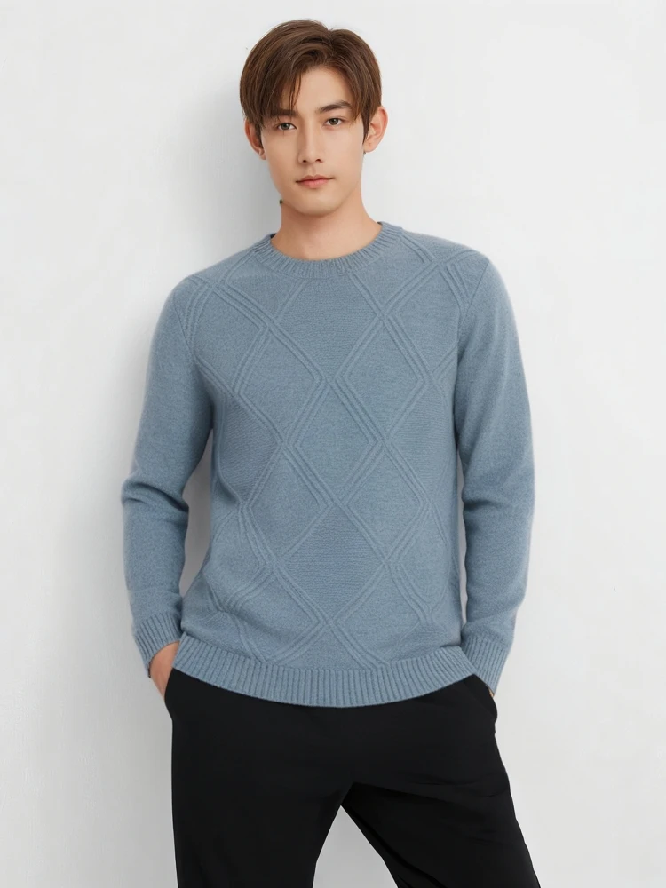 

Утепленный кашемировый вязаный свитер с круглым вырезом, повседневная верхняя одежда для мужчин, деловой повседневный стиль, свободный крой, зимний сезон, длинный рукав