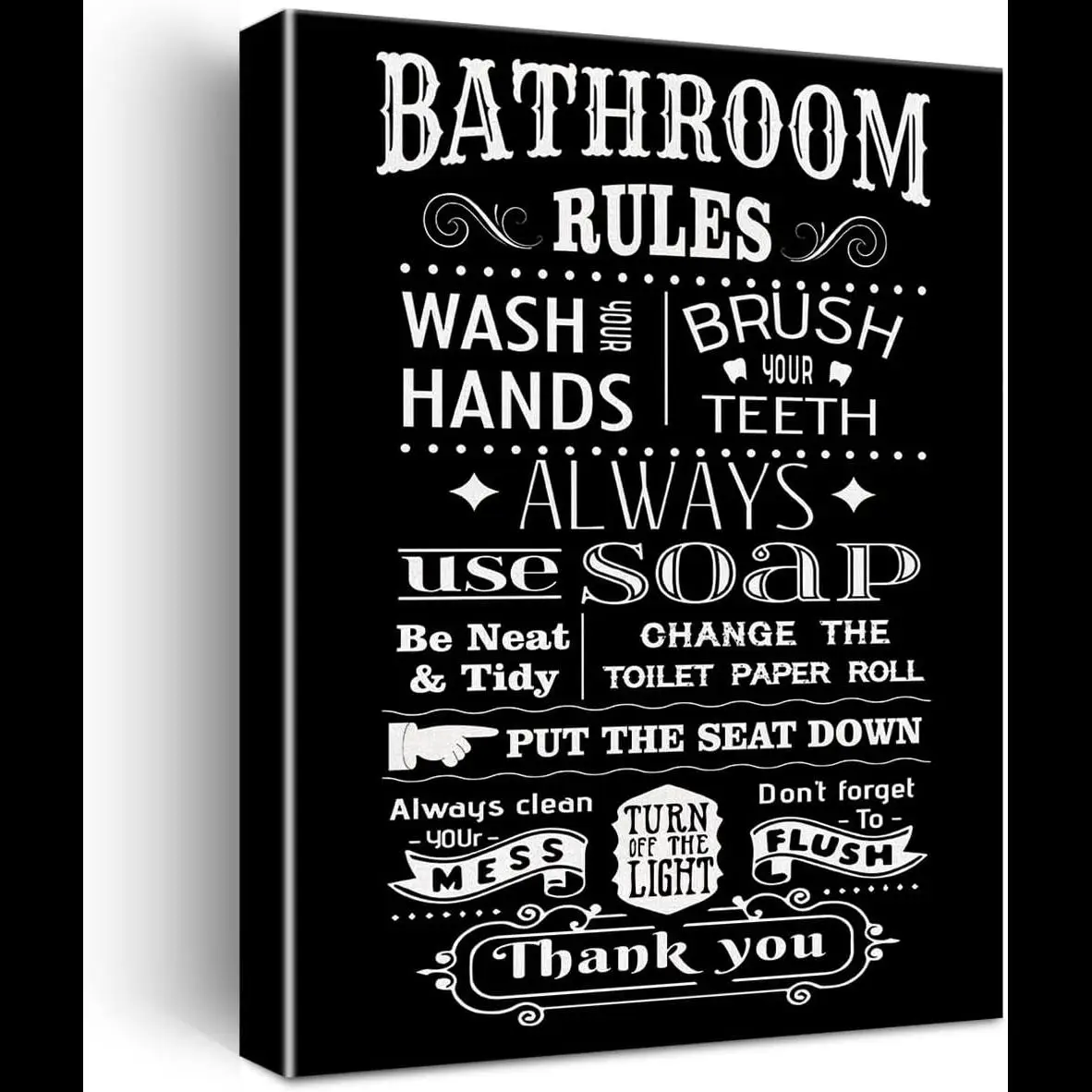 Bathroom Rules Quote Canvas Wall Art  Wash Hands Toilet Decor Framed Gift x Inch  Perfect for Home Bathroom WC Wall Decor Motiva