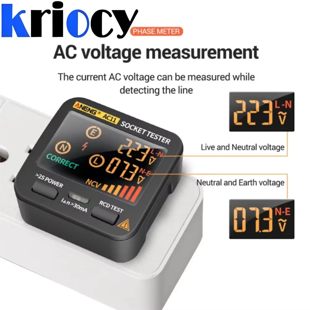 ANENG AC11 Digital Smart Socket Tester Voltage Test Socket Detector US/UK/EU/AU Plug Ground Zero Line Phase Check Rcd NCV Test