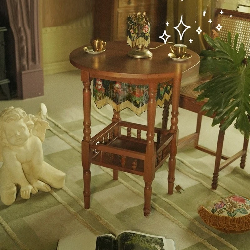 Table French retro bead curtain round table coffee  balcony small table medieval afternoon tea