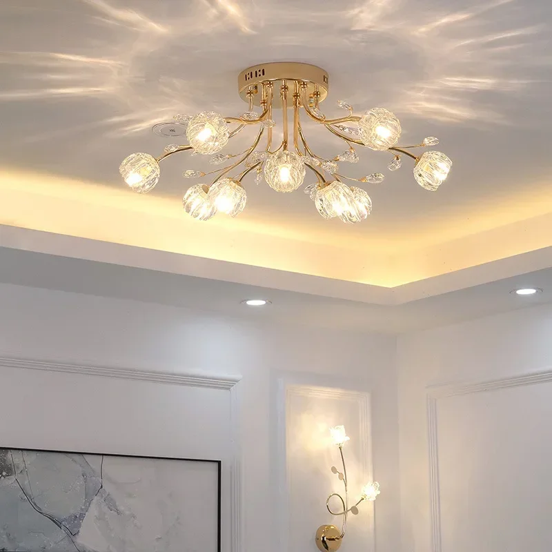 

Modern LED Crystal Pendant Light Glass Flower Chandelier Ceiling Lamp for Living Room Bedroom Elegant Room Decorative Lustre
