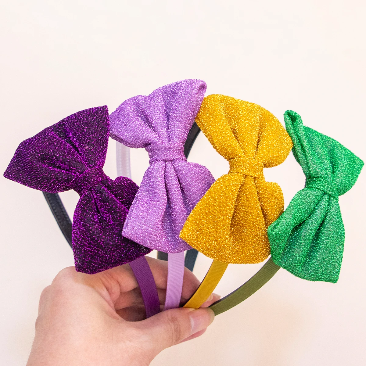 4pcs Girls Hair Bows with Hairbands Soft Glitter Bows Headbands for Girls Kids Hair Accessories Teeth Plastic Headband Headwear