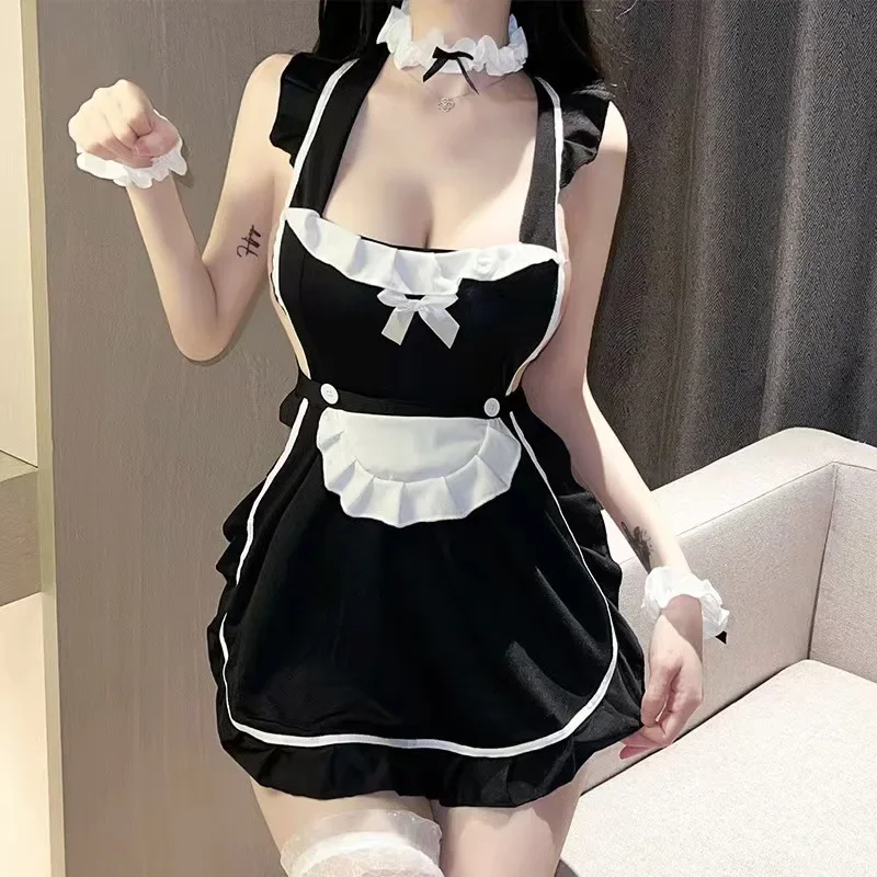 

40-100kg Large Size Maid Dress Uniform Temptation Women Sexy Lingerie Cosplay Sexy Sling Bra Maid Dress Lady Pajamas Nightgown