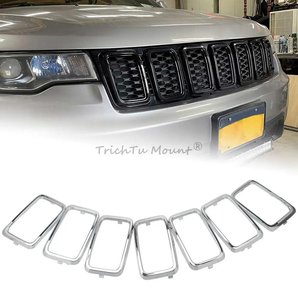 

7PCS Chrome Front Grille Grill Inserted Ring Trim for Jeep Grand Cherokee 2017 2018 2019 2020 2021 ABS Plastic