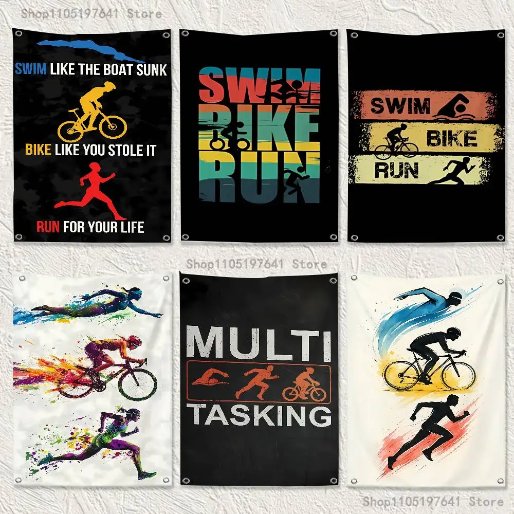 

Triathlon Swim Bike Run Tri Life Flag Tapestry Banner For Bedroom Outdoor Living Room Restaurant Bar Wall Decor Party