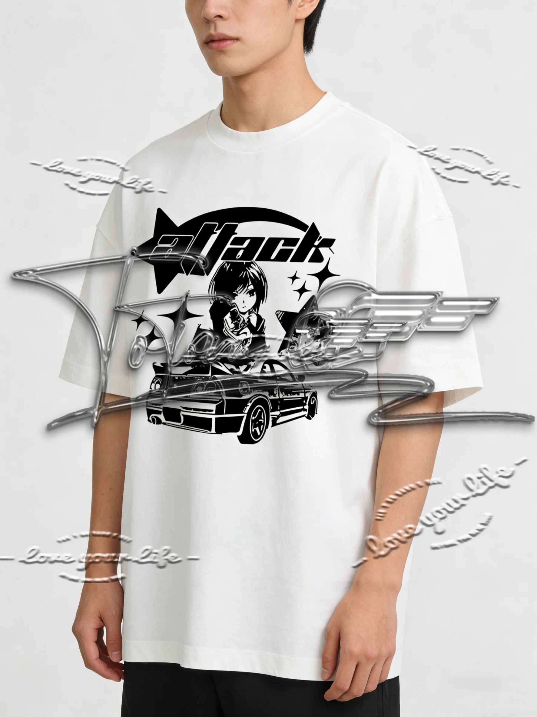 

Y2K стиль уникальный и модный аниме принт модная мужская летняя однотонная футболка премиум-класса удобная с коротким рукавом