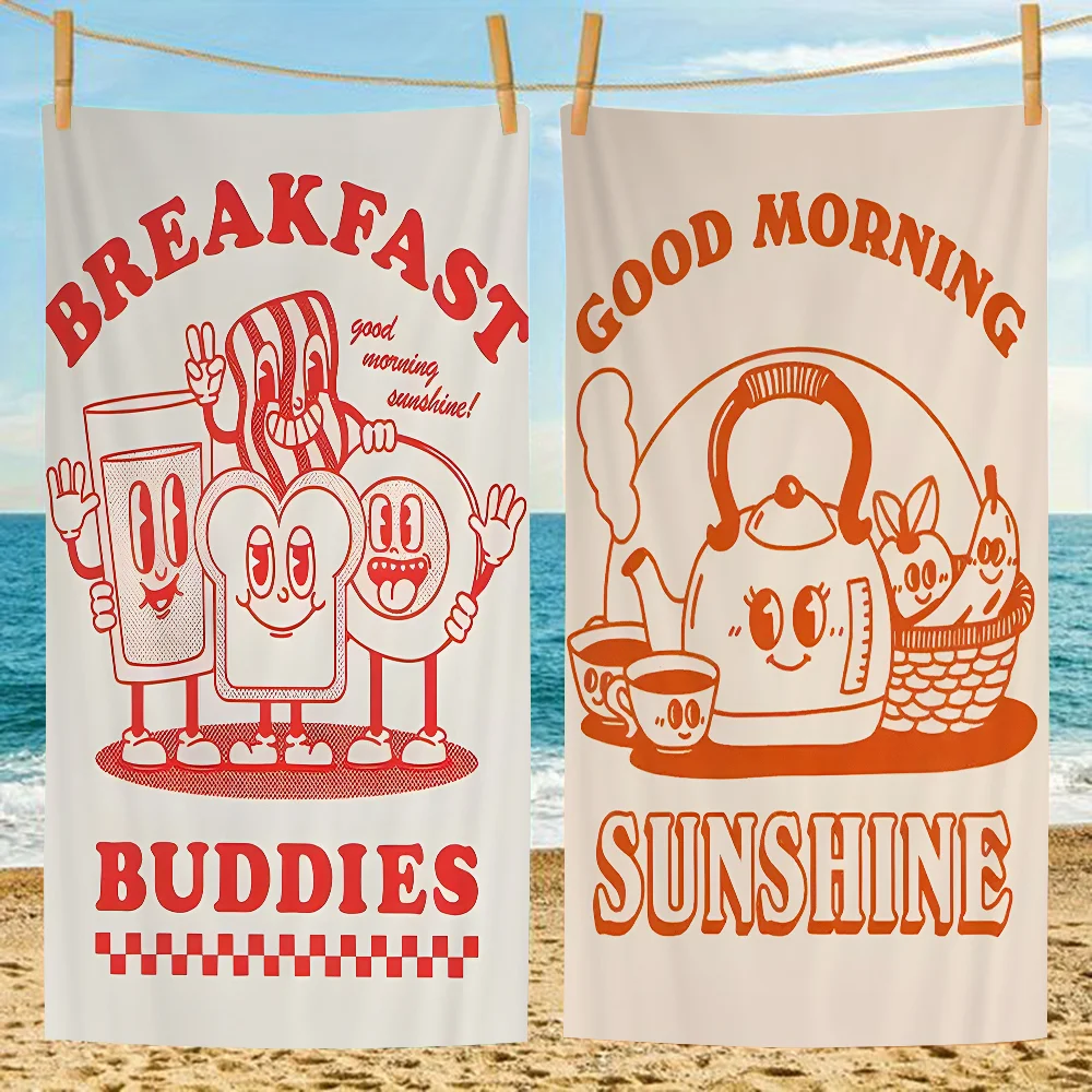 

Retro Kitchen Food Cartoo Character Microfiber Blanket Quick Drying Beach Towels Oversized Printing