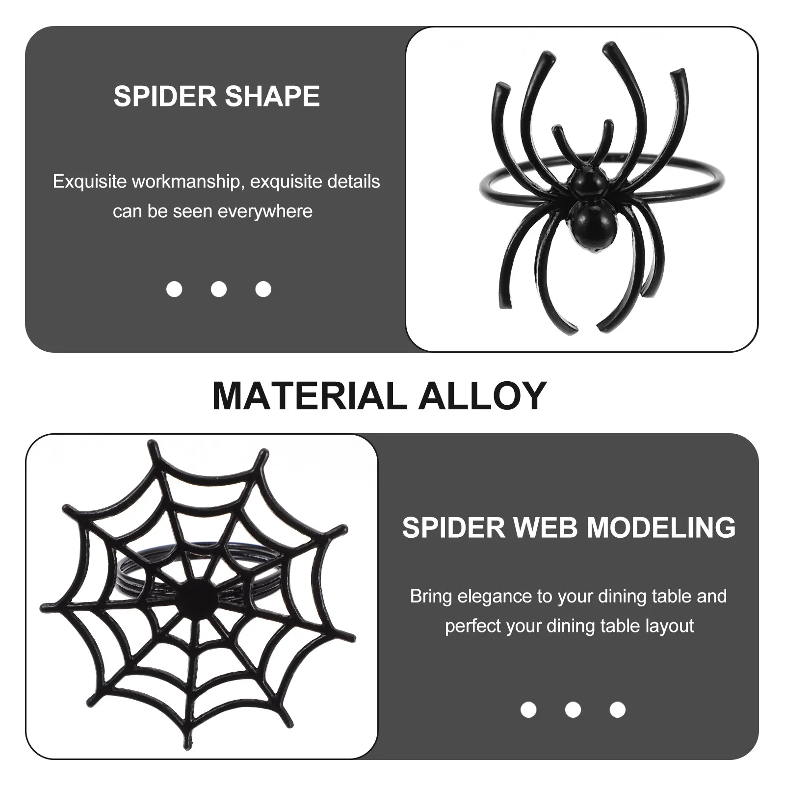 8Pcs Halloween Spider Web Napkin Ring Set Black Fine Detail Table Decoration Ring for Parties Dinners Weddings Anniversaries
