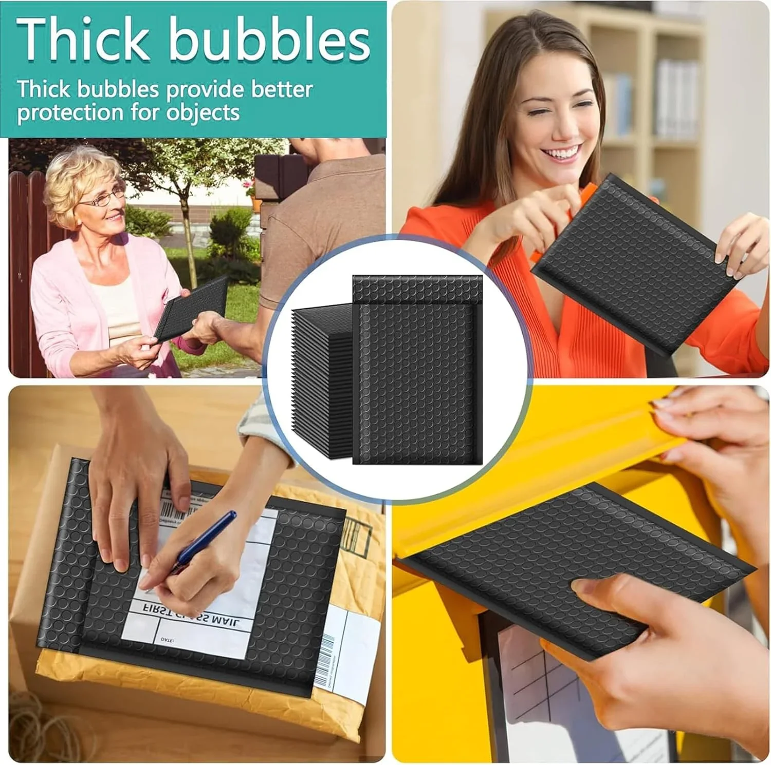 Black Bubble Envelope Bags Self-Sealing Mailing Bags Inflatable Bubble Mailing Envelopes Shipping Packaging Bags Multiple Sizes