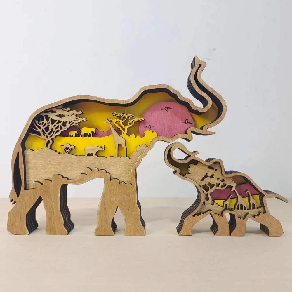Ornaments Christmas Family Friends Gifts Decoration Wooden 3D Hollow,Ape Panda Sloth Dinosaur EIK Elephant Bear Desktop Toy Car