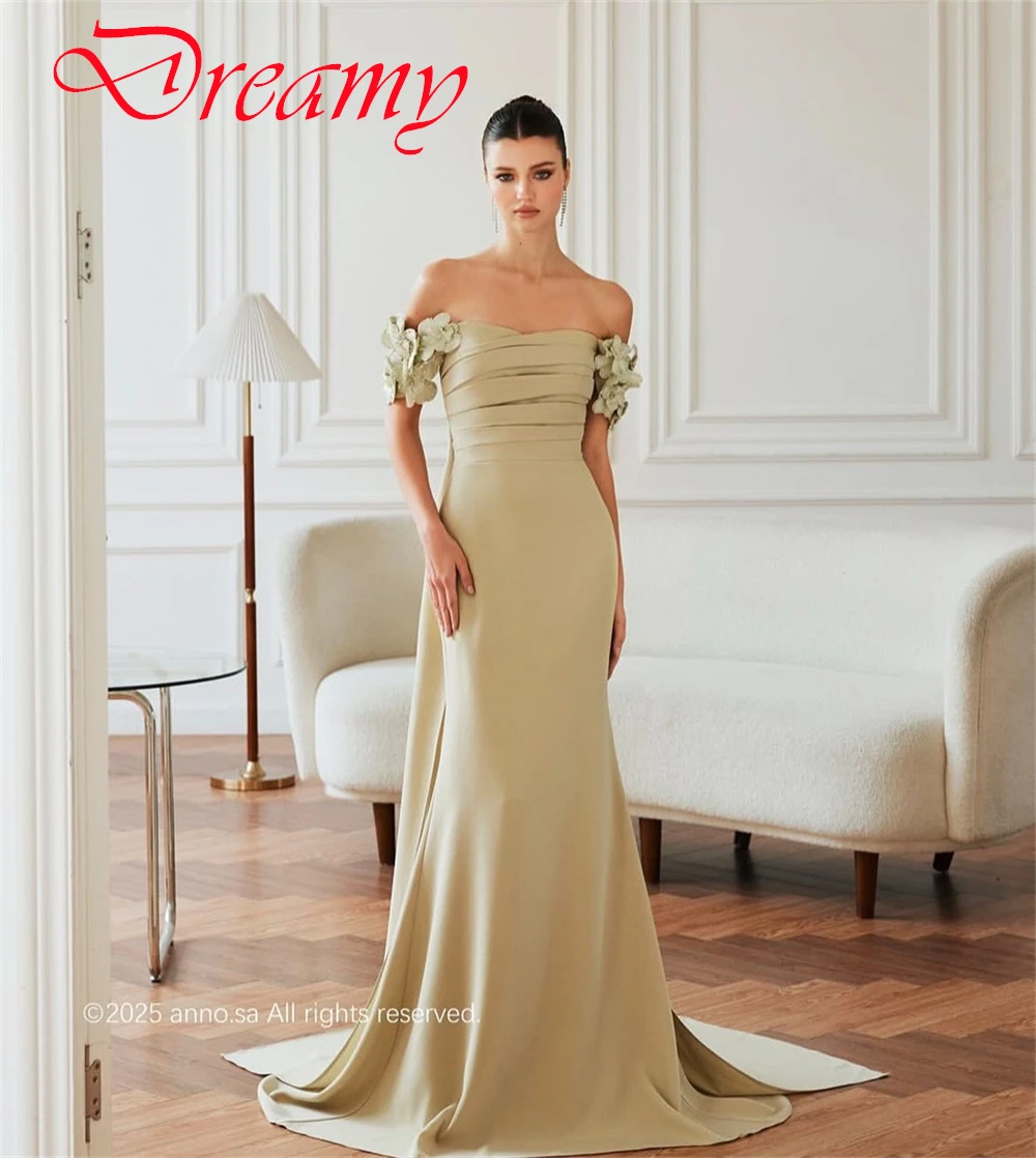 Customized High Quality Green Jersey Evening Dress Delicate Strapless Cap Sleeve Homecoming Dress Exquisite Celebrity Gowns
