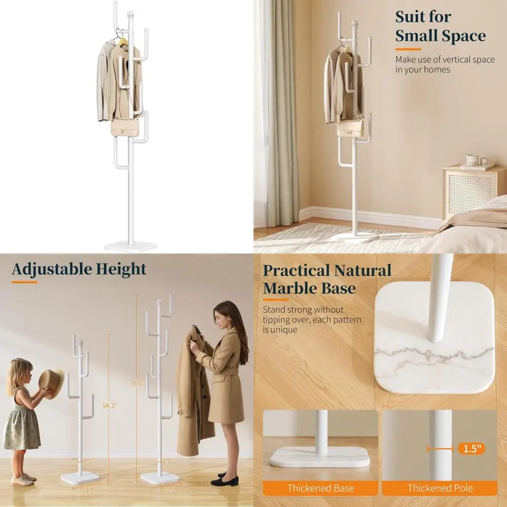 

Freestanding Cactus-Shaped Coat Rack with 6 Hooks and Natural Marble Base - Heavy Duty, Durable Stand for Coats and Accessories