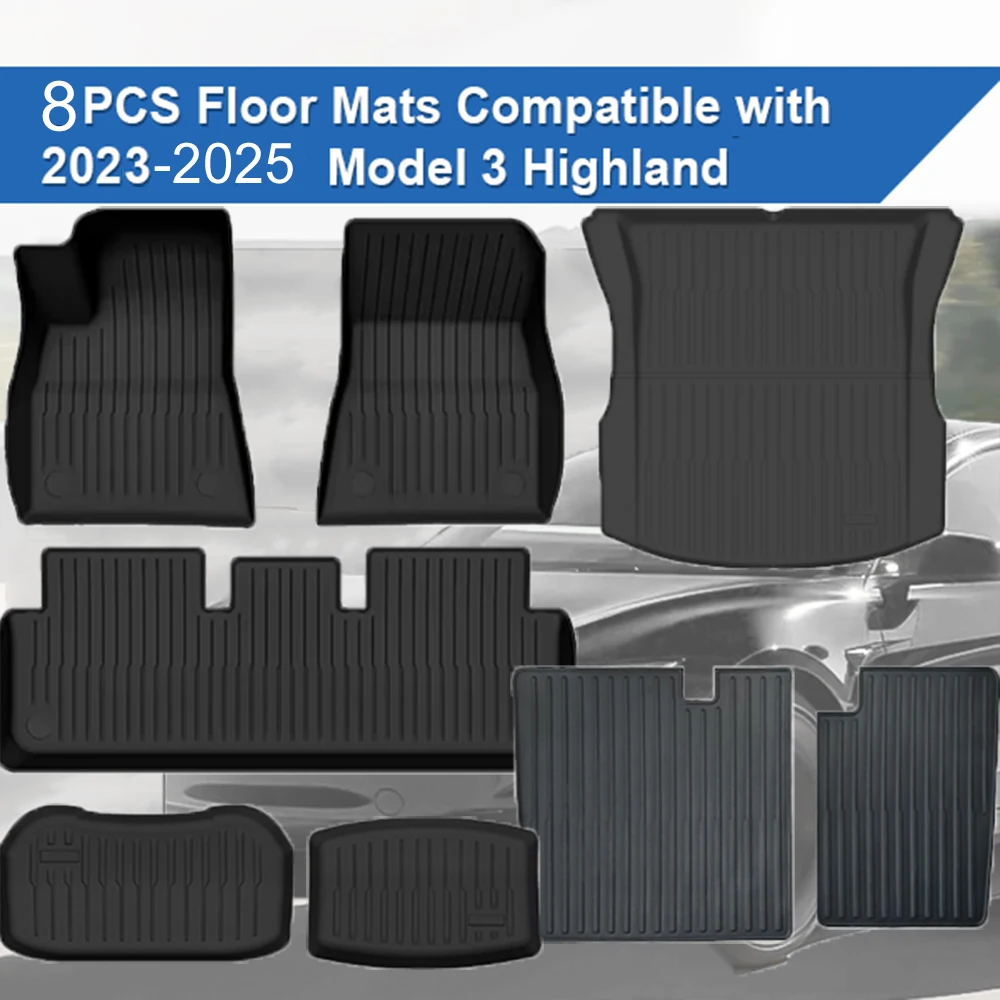 Fußmatten für Tesla Model 3 2023-2025 Allwetter 3D Hochkantige Rutschfeste Wasserdichte TPE-Matte 3-Schicht-Design Highland Zubehör