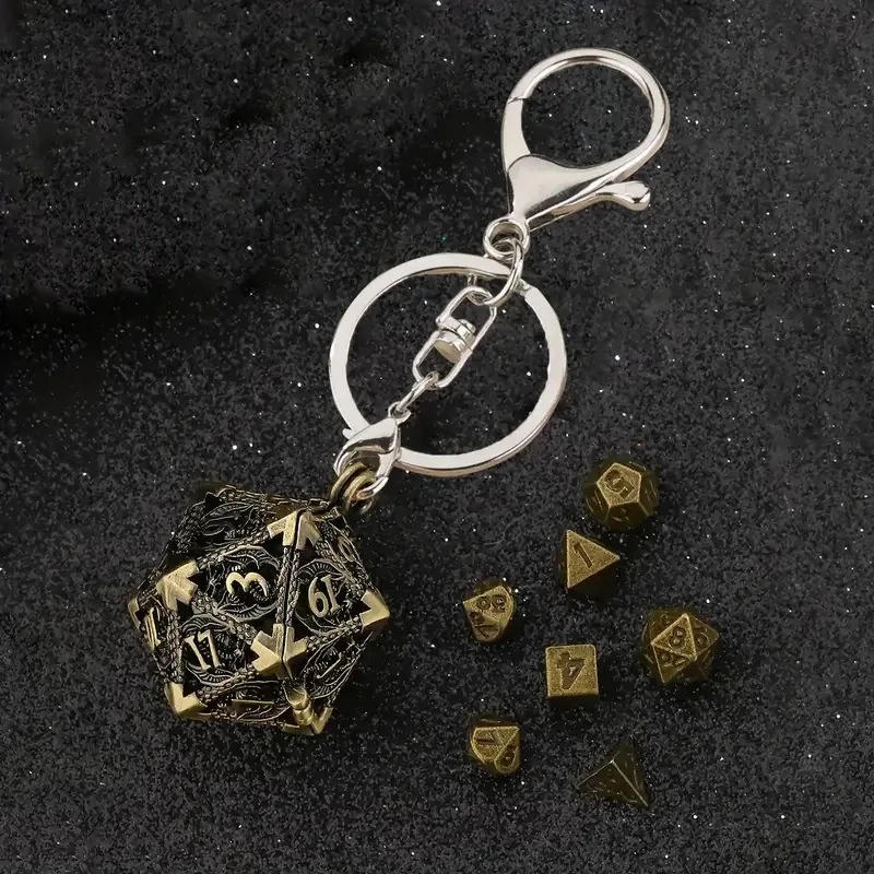 Portable Metal Flying Dragon Hollow Box Dice Set with Keychain 7 Mini Dice Set for Board Games Multi-sided Dice