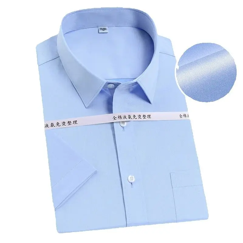 8XL High Liquid Ammonia 100 Cotton Men Shirts Short Sleeve Anti-wrinkle No-ironiong Business Male Social Formal Shirts Oversized