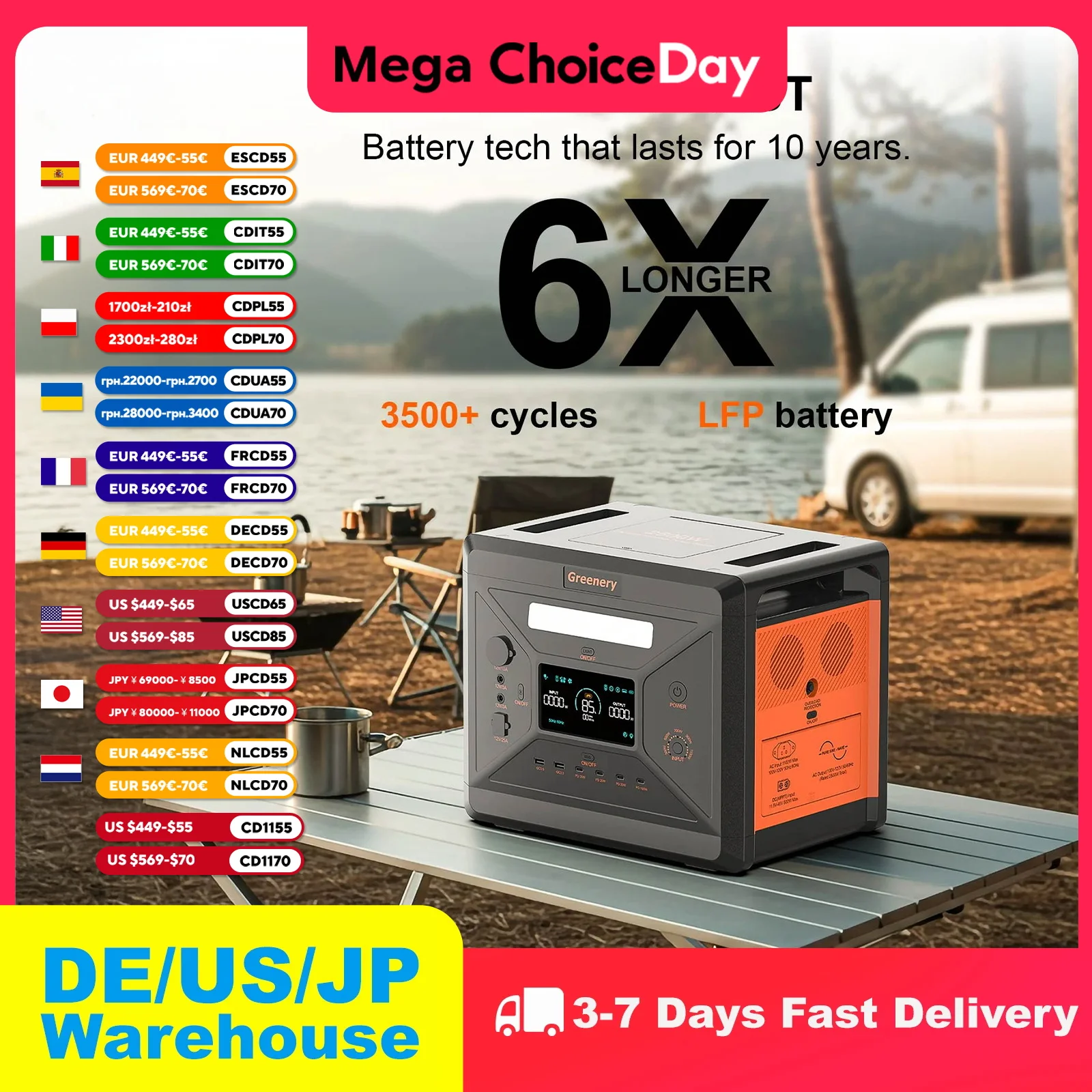 

Greenery Electric Energy Station 2500W/2304Wh Power Accumulator G2500 Generator Home Lifepo4 Battery External for Hiking Camp