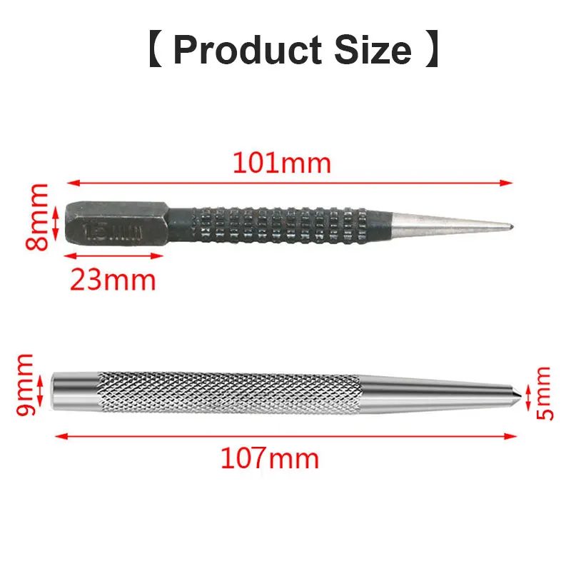 Non-Slip Center Punch 1.5mm/2mm/3mm Alloy High Carbon Steel High Hardness For Locator Metal Wood Marking Drilling Tool 1/3 Pcs