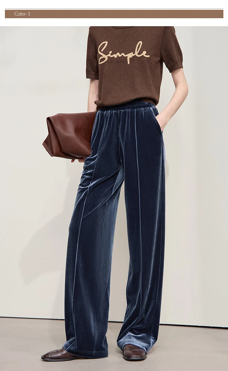 AMII Women's Pants Wide-leg Solid Knitted Pants Casual Woman Trousers 2025 Autumn New Retro Versatile Ladies Clothing 12523110