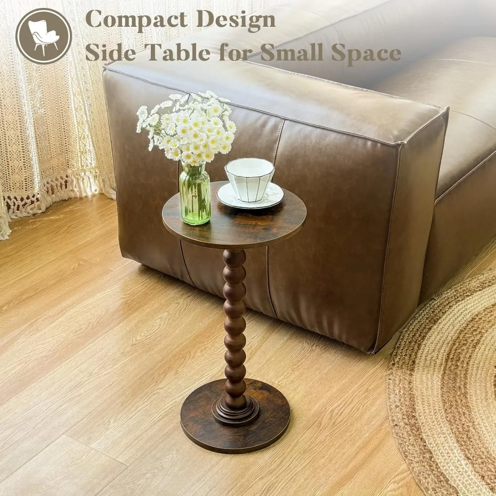 Compact Round Side Table with Solid Wood Legs, Modern Accent for Living Room, Bedroom, Office