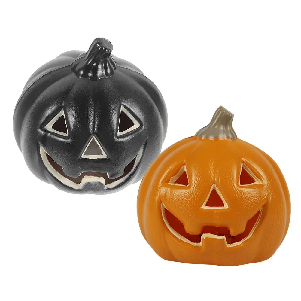 

2Pcs Pumpkin Lantern Night Light Orange Black Plastic Halloween Home Decorations Without Lamp