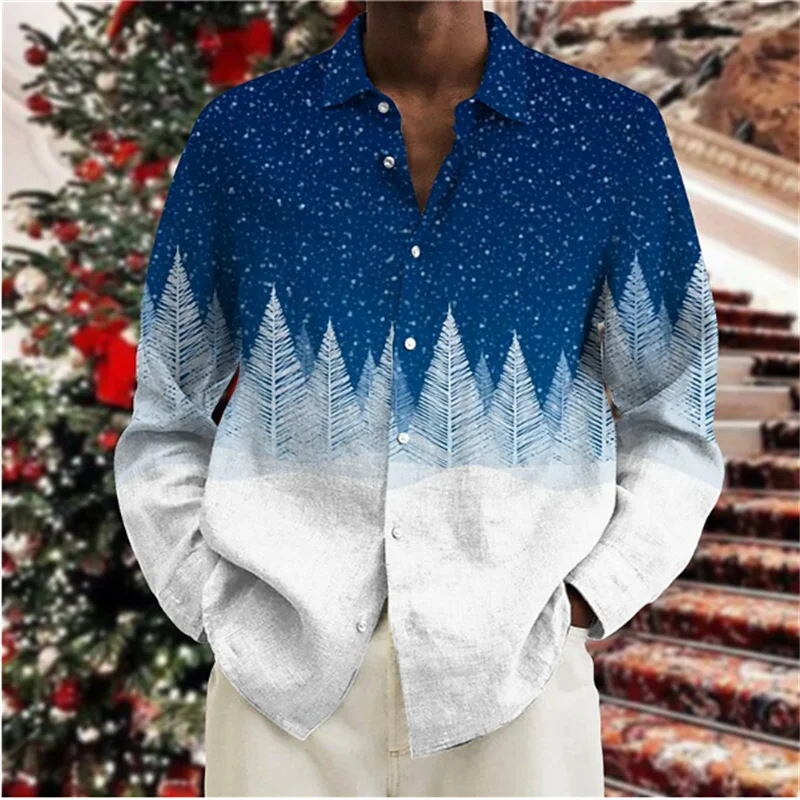 New 2023 Fun Christmas Theme 3D Printing Men\'s Party Shirts Casual Long Sleeve Dress Tops Unisex Holiday Shirts Christmas Gifts