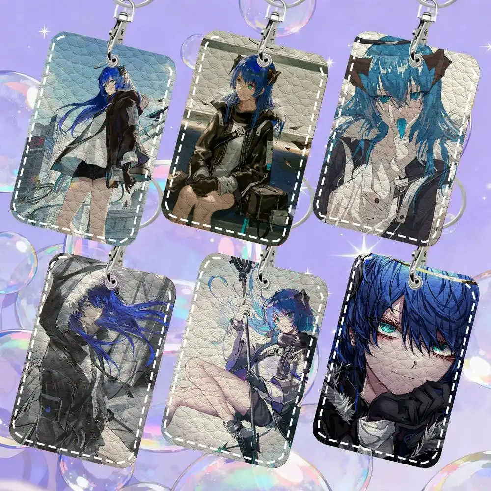 Mostima Animated Game A-Arknights Card Case Keychain Access Card Bag Key Tag Ring Leather Card Holder Key Ring Access