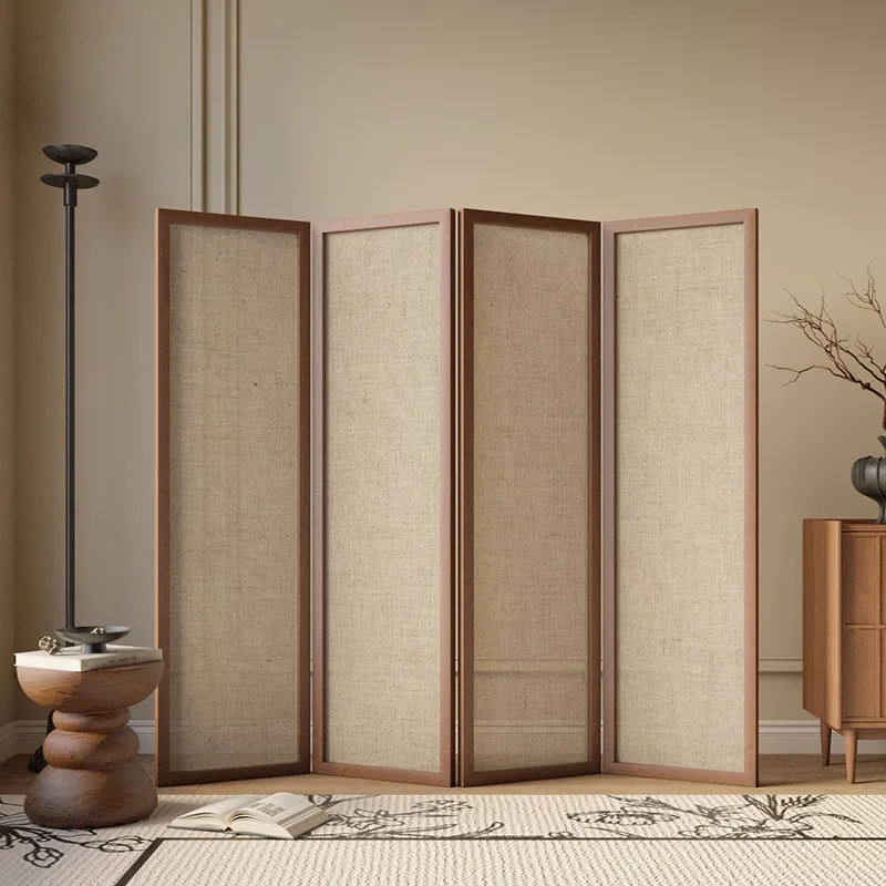 Japanese-style cream screen partition, living room entry shielding, foldable mobile solid wood cotton and linen folding screen 2