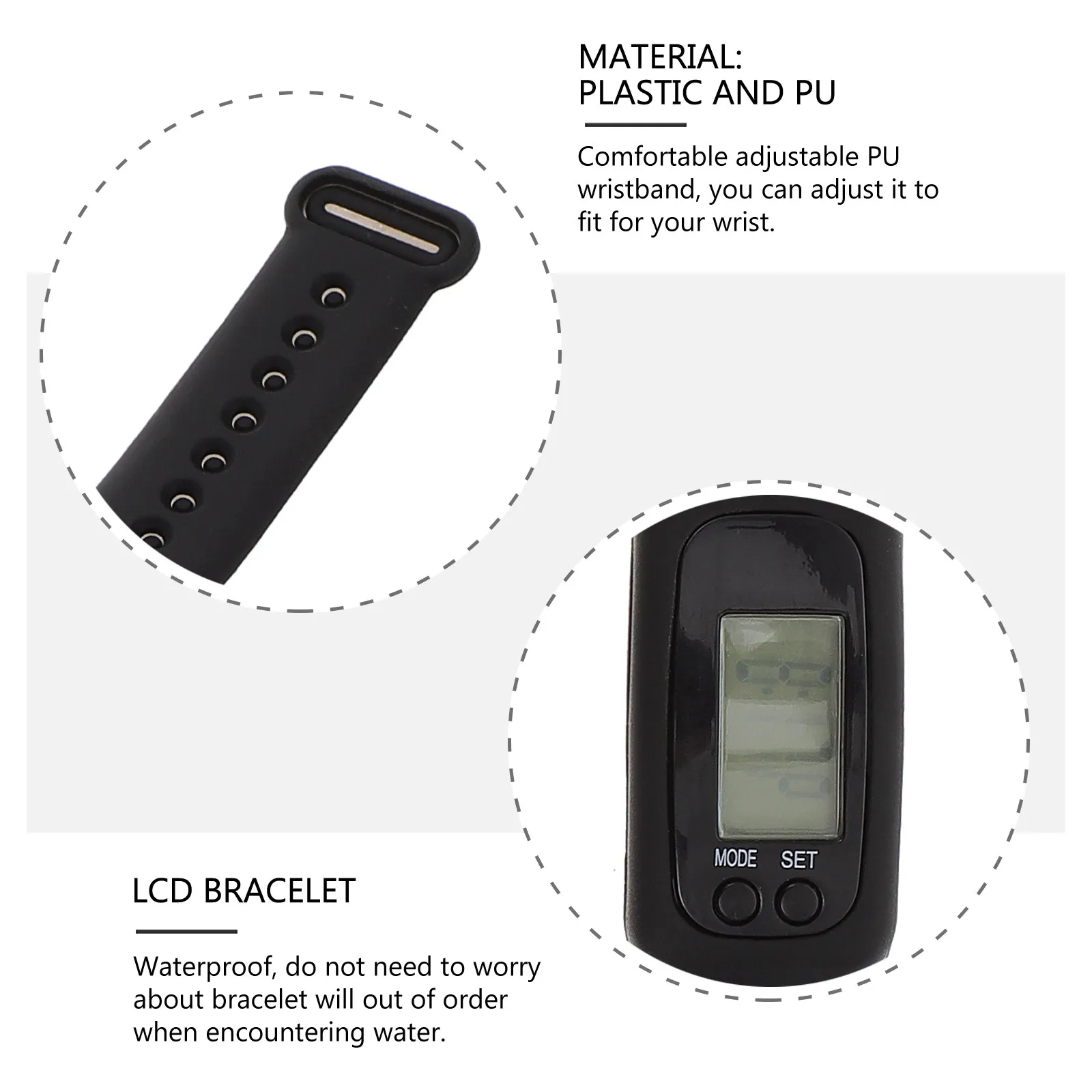 Watch LCD Plastic Pedometer Bracelet Waterproof Walking Distance Counter Anti-Friction Comfortable Adjustable Band