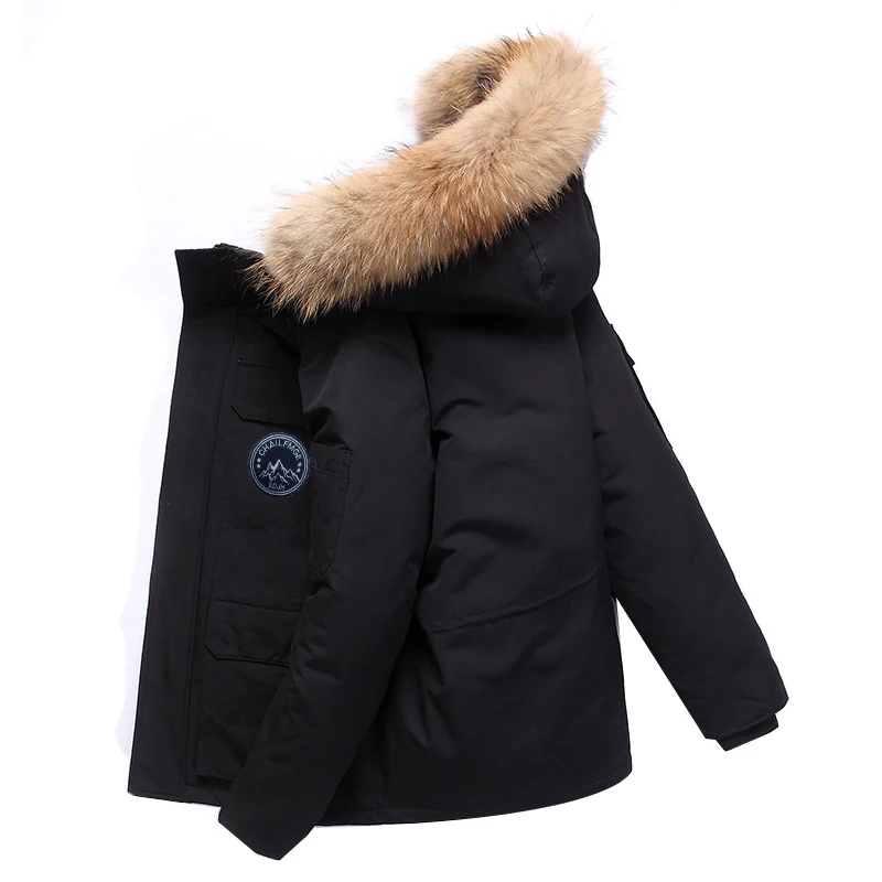 Casual 2024 Winter Men's Solid Duck Down Jacket Detachable Fur Collar Think Warm Hooded Puffer Coat Outdoor Cotoon-Padded Parkas