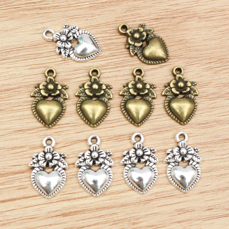 20 sztuk 18x11mm Antique Silver Plated i brązu pozłacane serce ręcznie robiony wisiorek: DIY dla bransoletka naszyjnik