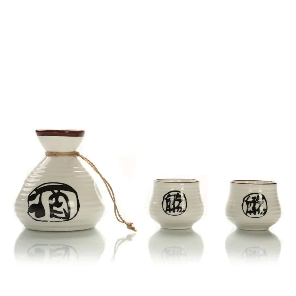 Premium Ceramic Sake Serving Set Featuring Traditional Kanji Calligraphy Ideal for Entertaining Guests At Home Bar Ceramic Wine
