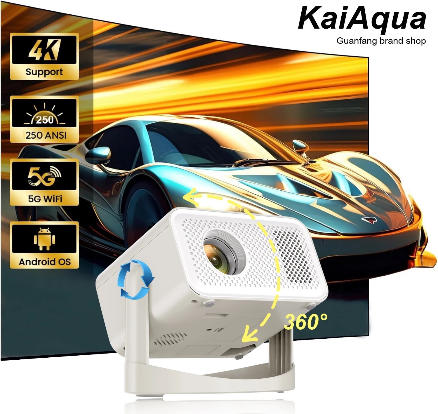 جهاز عرض KaiAqua HT23 PLUS 4K Android 11 Dual Wifi6 260ANSI Allwinner H713 BT5.0 1080P 1280*720P جهاز عرض خارجي للسينما المنزلية