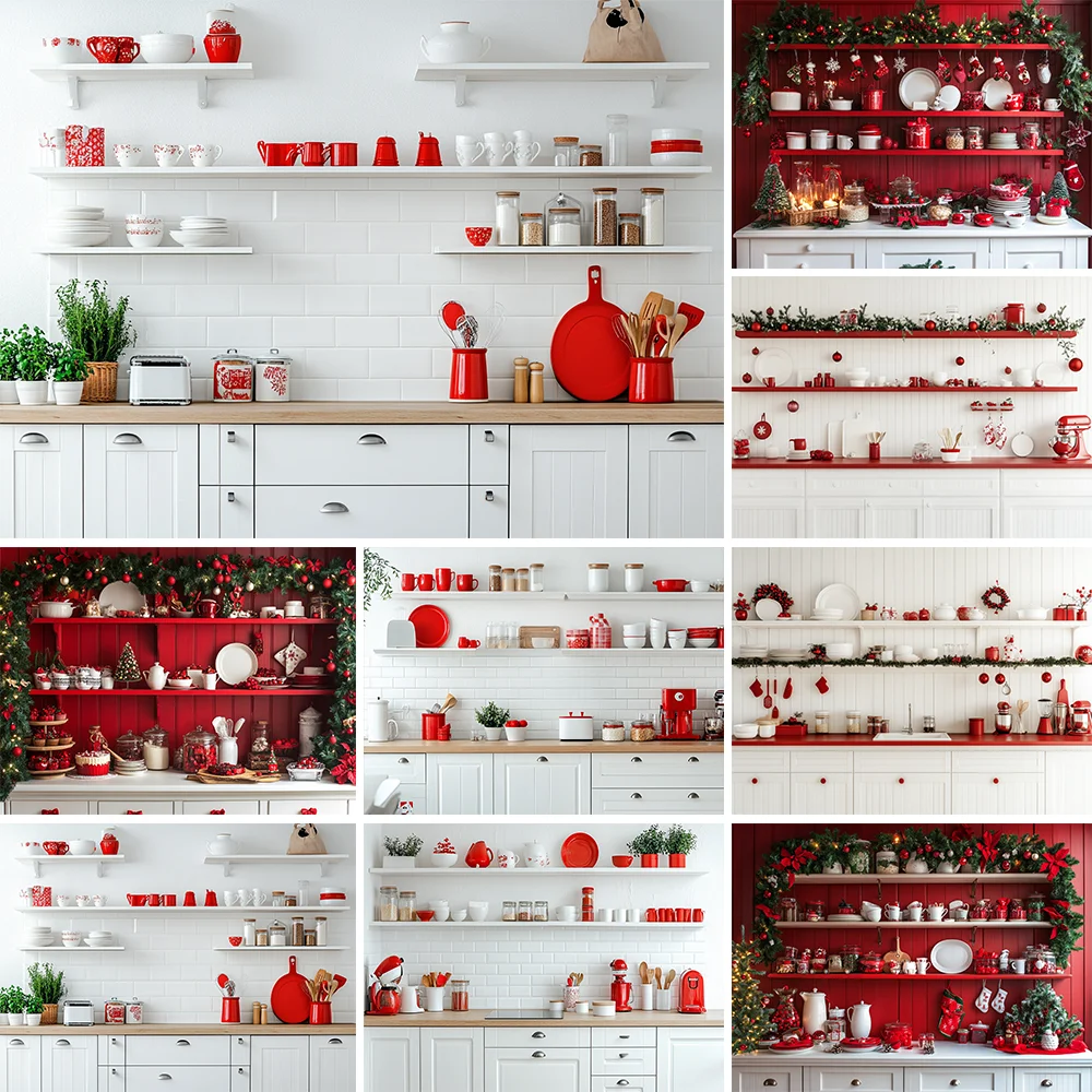 

Christmas Kitchen Photography Backdrop Newborn Portrait Kids Photo Shoot Birthday 1st Cake Smash Little Chef Cupboard Background