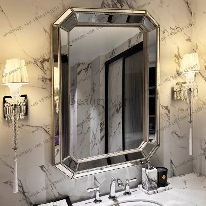 54American light luxury double basin bathroom mirror wall-mounted square bathroom bathroom mirror
