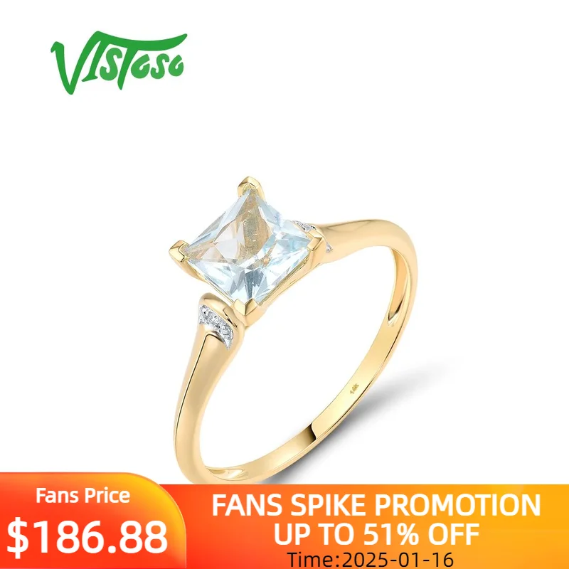 

VISTOSO Real 14K 585 Yellow Gold Ring For Women Sparkling Diamond Square Blue Sky Topaz Elegant Wedding Gifts Fine Jewelry