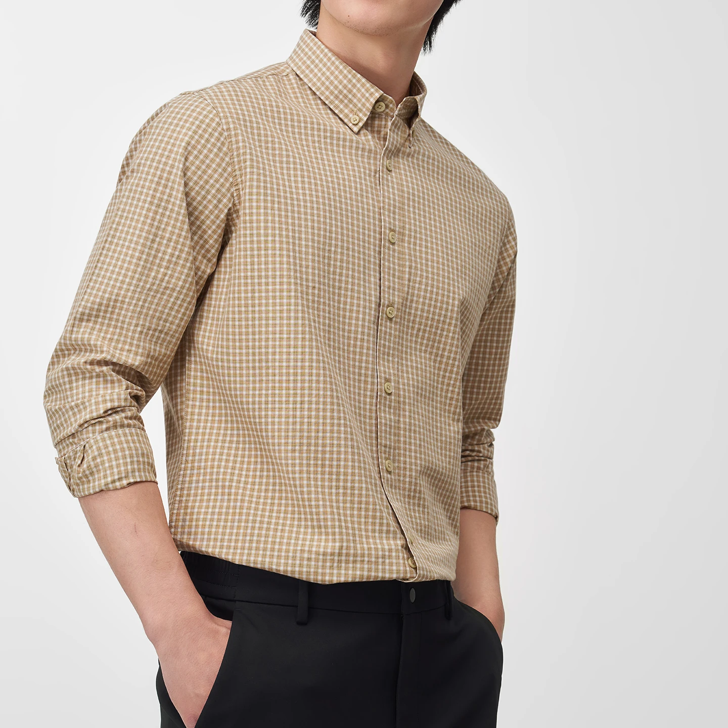 

23% Lyocell Men Clothes 2026 Spring Classic Plaid Business Shirt 77% Cotton Long Sleeve Tops Breathable Stripes Dress Shirt