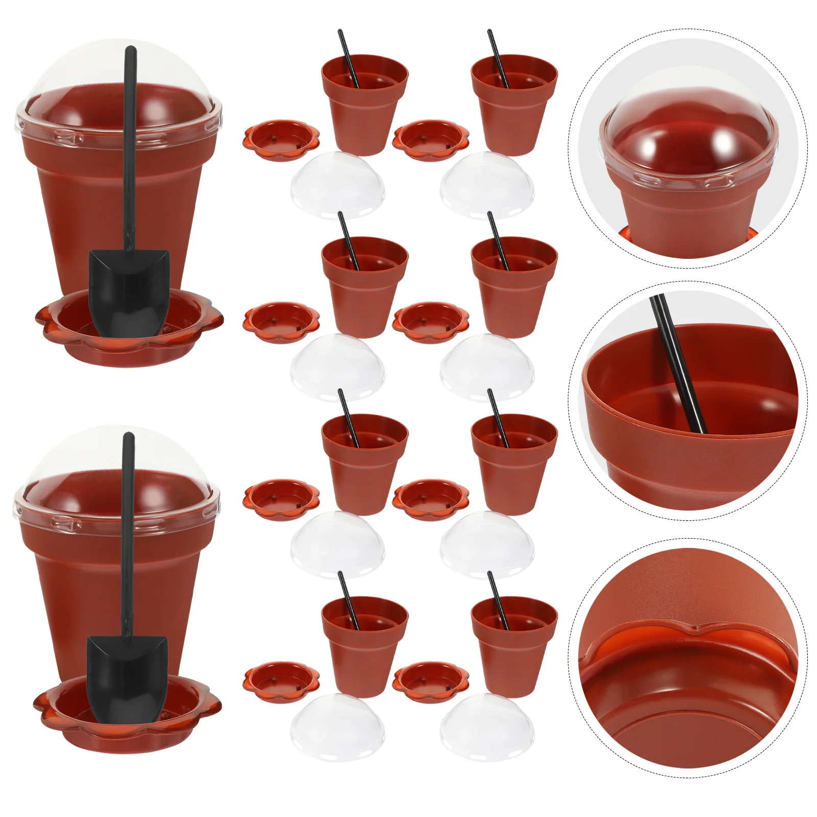 

25 Sets Flowerpot Cake Cups Pudding Planter Dessert Lid Jelly Serving Yogurt Creative Plastic Appetizer Ice Cream Mousse