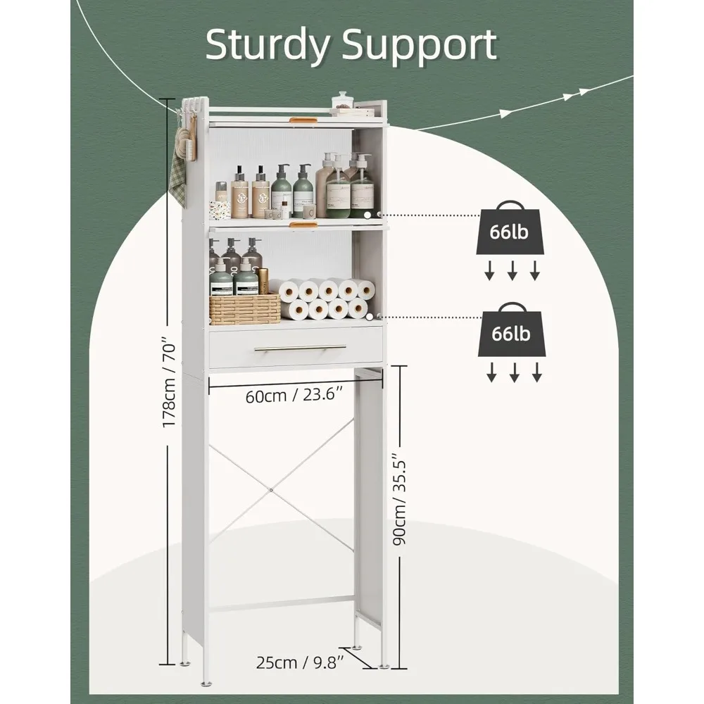 Шкаф для хранения унитаза с откидной дверью, 3-х уровневая полка для ванной комнаты над унитазом с ящиками, стеллаж-органайзер для экономии места в ванной комнате
