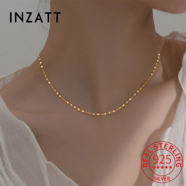 INZATT Real 925 Sterling Silver Geometric Chain Choker Necklace For Women Classic Fine Jewelry Minimalist Accessories