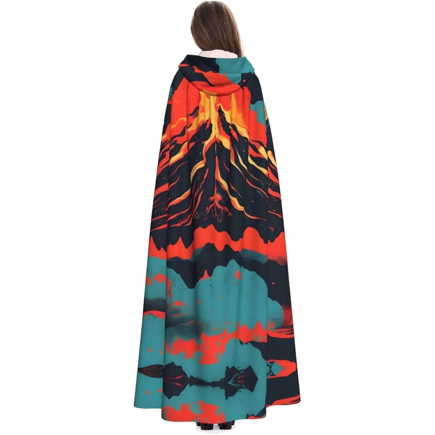 

Volcano print Adult Hooded Cape Carnival Festival Cape Cosplay Robe Costume party Gothic Carnival