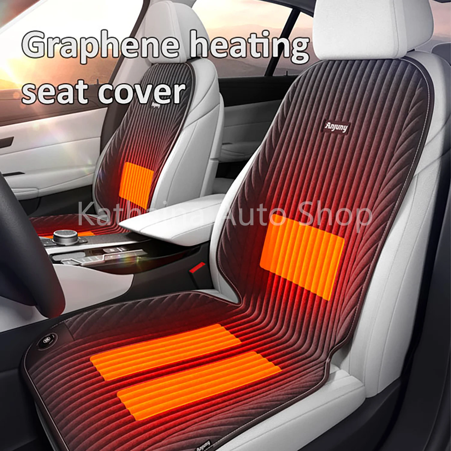 Kathaina Auto Parts 1 pcs Graphene(Far Infrared Heating)+No Radiation+3s Fast Heating+Non-Slip Car Seat Covers For 12V/24V